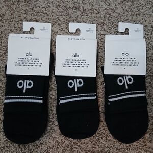ALO Yoga White Half-Crew Socks UNISEX 3 Pairs Size M
